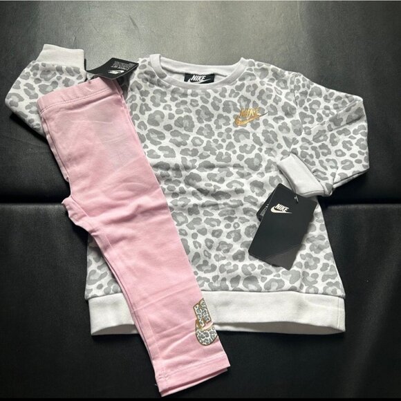 NWT Nike Leopard Print Leggings & Sweater Tunic Set Baby Girls size 12M